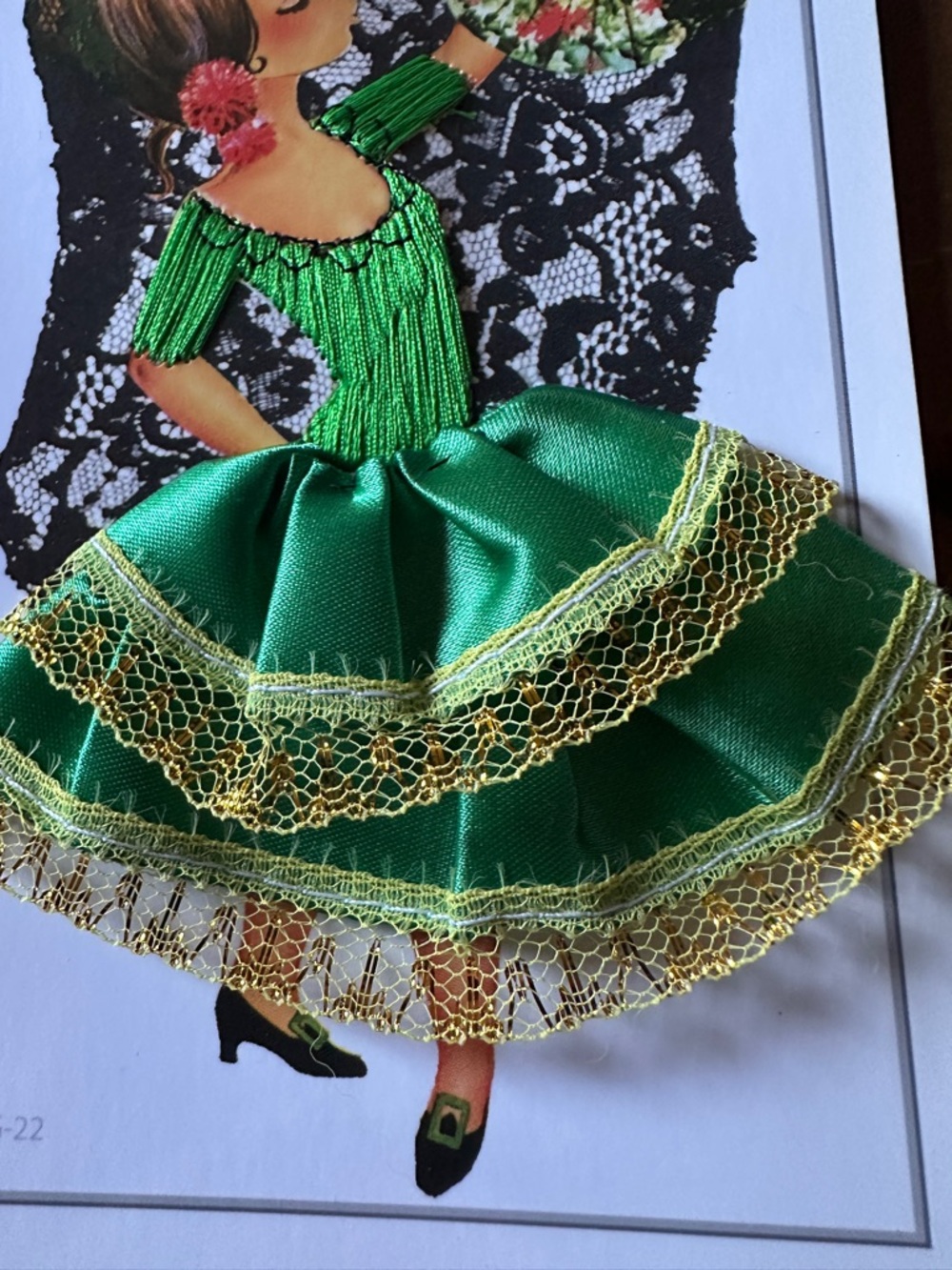 Embroidered Spain Flamenco Girl Dancer Green Dress Postcard. - Picture 3 of 3